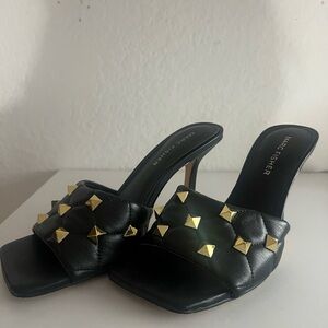 Marc Fisher Black Mules with Gold Studs
